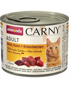 Carny Adult влажный корм для кошек фарш из говядины курицы и утки в консервах 200 г Animonda