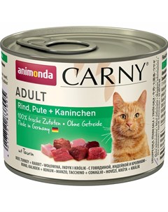 Carny Adult влажный корм для кошек фарш из индейки кролика и говядины в консервах 200 г Animonda