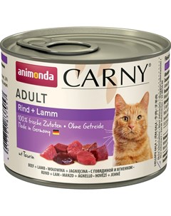Carny Adult влажный корм для кошек фарш из говядины и ягненка в консервах 200 г Animonda