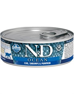 N D Ocean влажный корм для взрослых кошек с тунцом треской креветками и тыквой 80 г Farmina