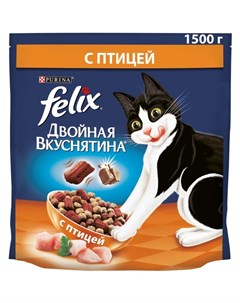 Двойная вкуснятина полнорационный сухой корм для кошек с птицей Felix