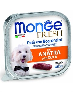 Dog Fresh полнорационный влажный корм для собак с уткой кусочки в паштете в ламистерах 100 г Monge