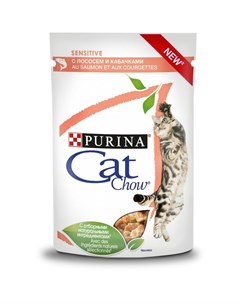 Влажный корм для взрослых кошек с чувствительным пищеварением с лососем и кабачками в соусе 85 г Cat chow