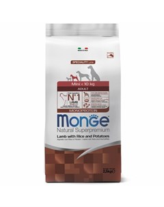 Dog Speciality Line Monoprotein Mini полнорационный сухой корм для собак мелких пород с ягненком рис Monge