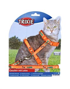 Шлейка для кошек с поводком нейлоновая с рисунком 22 36 см 10 мм 1 20 м Trixie