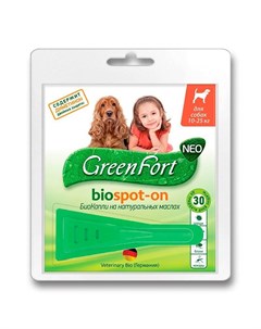 Биокапли для собак 10 25 кг от клещей блох вшей власоедов комаров слепней 1 5 мл Greenfort neo