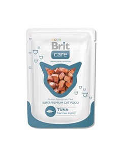 Care Tuna влажный корм для кошек с тунцом кусочки в соусе в паучах 80 г Brit*