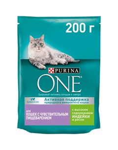Sensitive сухой корм для кошек при чувствительном пищеварении с индейкой и рисом 200 г Purina one