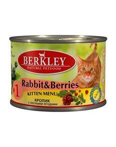 Kitten Menu Rabbit Berries 1 влажный корм для котят с кроликом и лесными ягодами 200 г х 6 шт Berkley