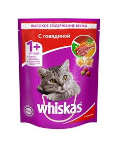 Полнорационный сухой корм для кошек вкусные подушечки с нежным паштетом аппетитный обед с говядиной  Whiskas