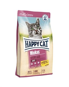 Minkas Sterilised полнорационный сухой корм для стерилизованных кошек с птицей Happy cat