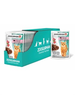 Полнорационный влажный корм для кошек защита иммунитета с телятиной и языком кусочки в соусе в пауча Зоогурман