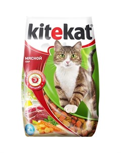 Мясной Пир полнорационный сухой корм для кошек с говядиной Kitekat