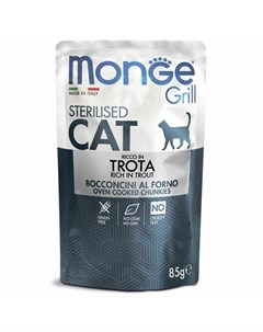 Cat Grill полнорационный влажный корм для стерилизованных кошек беззерновой с итальянской форелью ку Monge