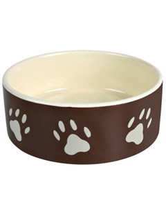 Миска для собак керамическая 0 8 л ф16 см коричнево бежевая с рисунком лапки Trixie