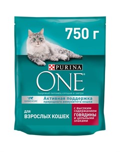 Adult сухой корм для кошек с высоким содержанием говядины и цельными злаками 750 г Purina one