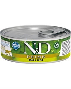 Влажный корм N D Prime для взрослых кошек с мясом кабана и яблоком 80 г Farmina