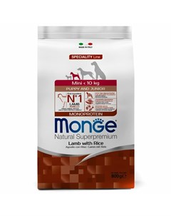 Dog Speciality Line Monoprotein Mini полнорационный сухой корм для щенков мелких пород с ягненком и  Monge