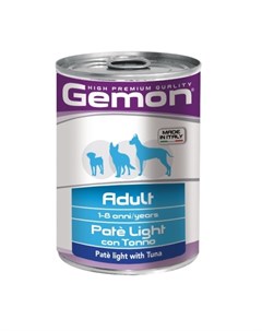 Dog Light полнорационный влажный корм для собак низкокалорийный паштет с тунцом в консервах 400 г Gemon