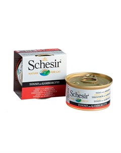 Влажный корм для кошек с тунцом и креветками кусочки в желе в консервах 85 г Schesir