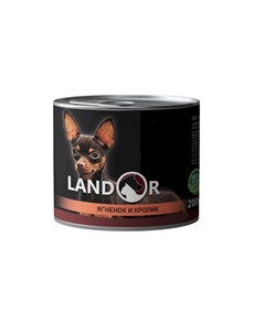 Влажный корм для собак мелких пород с ягненком и кроликом в консервах 200 г Landor