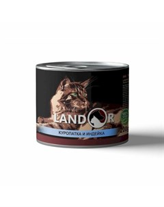Влажный корм для кошек с индейкой и куропаткой в консервах 200 г Landor