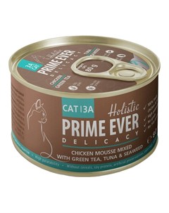 Delicacy влажный корм для кошек мусс с цыпленком тунцом зеленым чаем и водорослями в консервах 80 г Prime ever
