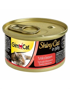 ShinyCat влажный корм для кошек из тунца с лососем кусочки в желе в консервах 70 г Gimcat