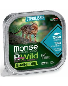 Cat BWild Grain Free полнорационный влажный корм для стерилизованных кошек беззерновой паштет с тунц Monge