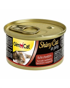 ShinyCat влажный корм для кошек из цыпленка с говядиной кусочки в желе в консервах 70 г Gimcat