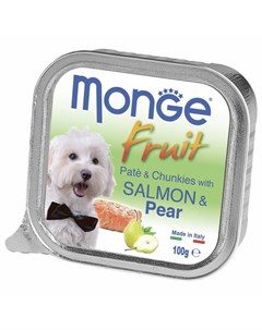 Dog Fruit полнорационный влажный корм для собак с лососем и грушей кусочки в паштете в ламистерах 10 Monge