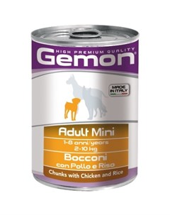 Dog Mini полнорационный влажный корм для собак с курицей и рисом кусочки в соусе в консервах 415 г Gemon