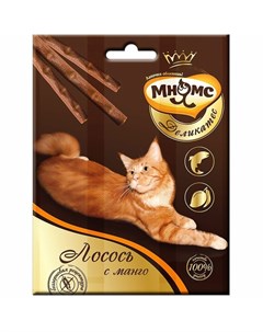 Деликатес лакомство для кошек лакомые палочки с лососем и манго 9 см 4 г 3 шт в упаковке Мнямс