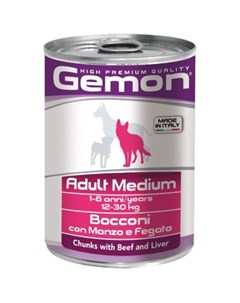 Adult Medium полнорационный влажный корм для собак средних пород с говядиной и печенью кусочки в бул Gemon