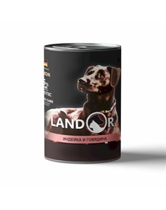 Полнорационный влажный корм для щенков фарш из индейки и говядины в консервах 400 г Landor