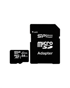 Карта памяти 64Gb MicroSD Class 10 Elite UHS I SP064GBSTXBU1V10SP с адаптером SD Silicon power