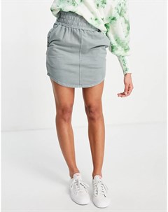 Шалфейно зеленая трикотажная мини юбка с широким присборенным поясом Asos design