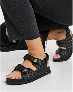 Черные стеганые сандалии на массивной подошве в винтажном стиле Carmen Public desire