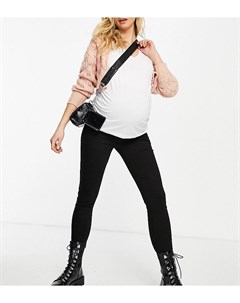 Черные зауженные джинсы с накладкой поверх животика Jamie Topshop maternity