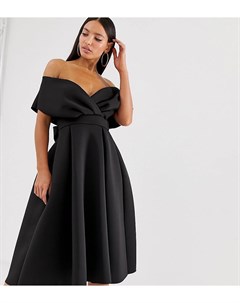 Вечернее платье миди черного цвета со спущенными плечами и поясом ASOS DESIGN Asos tall