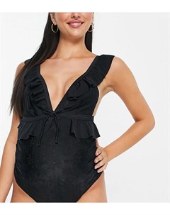 Эксклюзивный слитный купальник черного цвета с оборками и вышивкой бродери англез Maternity Exclusiv Peek & beau