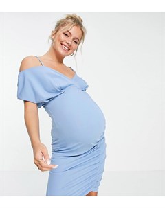 Голубое присборенное платье с открытыми плечами ASOS DESIGN Maternity Asos maternity
