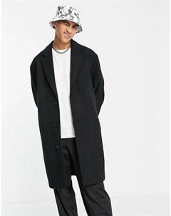 Черное длинное пальто свободного кроя из материала с добавлением шерсти Asos design