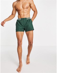 Короткие зеленые шорты для плавания в строгом стиле с контрастным поясом в рубчик Asos design