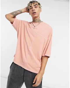 Розовая удлиненная oversize футболка из органического хлопка с эффектом кислотной стирки и асимметри Asos design