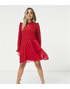 Слегка присборенное красное платье мини свободного кроя с оборкой ASOS DESIGN Petite Asos petite