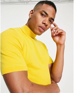 Желтая трикотажная футболка с высоким воротником Asos design