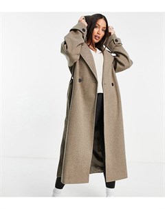 Свободное пальто с капюшоном и поясом серо бежевого цвета ASOS DESIGN Tall Asos tall