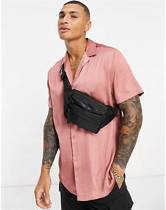 Розовая атласная рубашка с глубоким вырезом и отложным воротником Asos design
