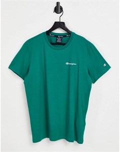 Зеленая футболка с небольшим текстовым логотипом на груди Champion